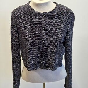 Ronni Nicole Black Shimmer Button Up Cropped Cardigan Size-8P